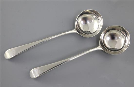 A pair of George III silver Old English pattern sauce ladles, Length 7/178mm Total Weight 3.4ozs/94grms